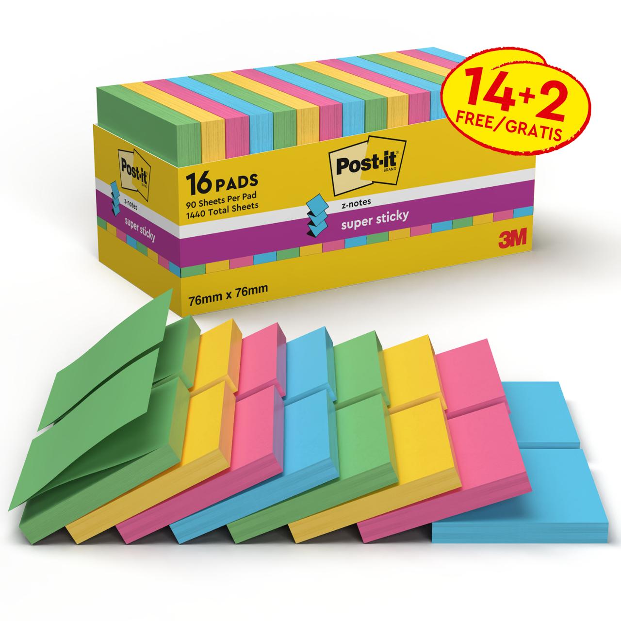 POST-IT Notes Super Sticky Z-notes Carnival 76x76mm 14+2/fp | Kontorsmaterial - Notes och Post-It - Notes - Z-block | Kontorsexperten