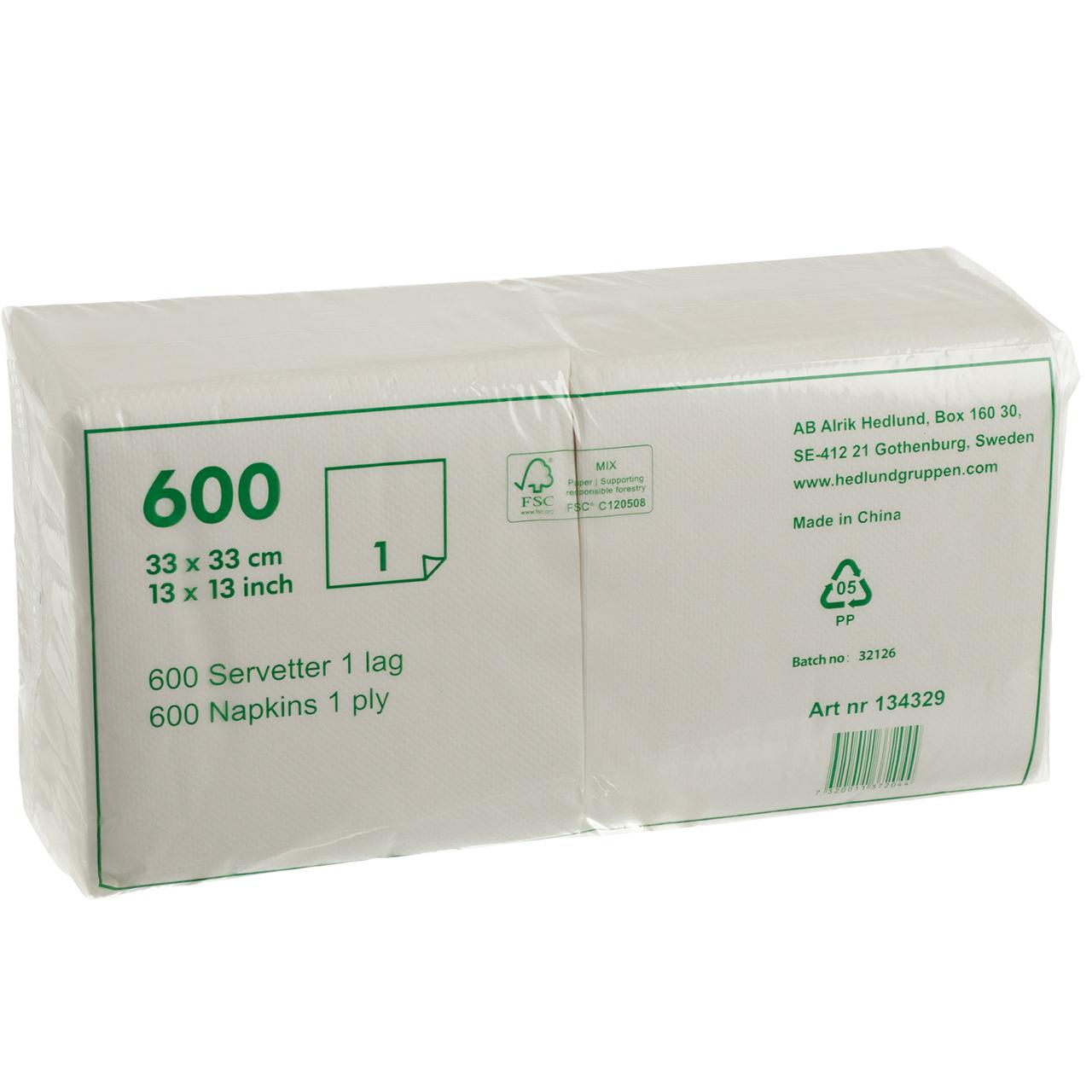 Servett 1-lags 33x33cm vit 600/fp | Kök och servering - Servetter och dukar - Servett - 1-lagers | Kontorsexperten