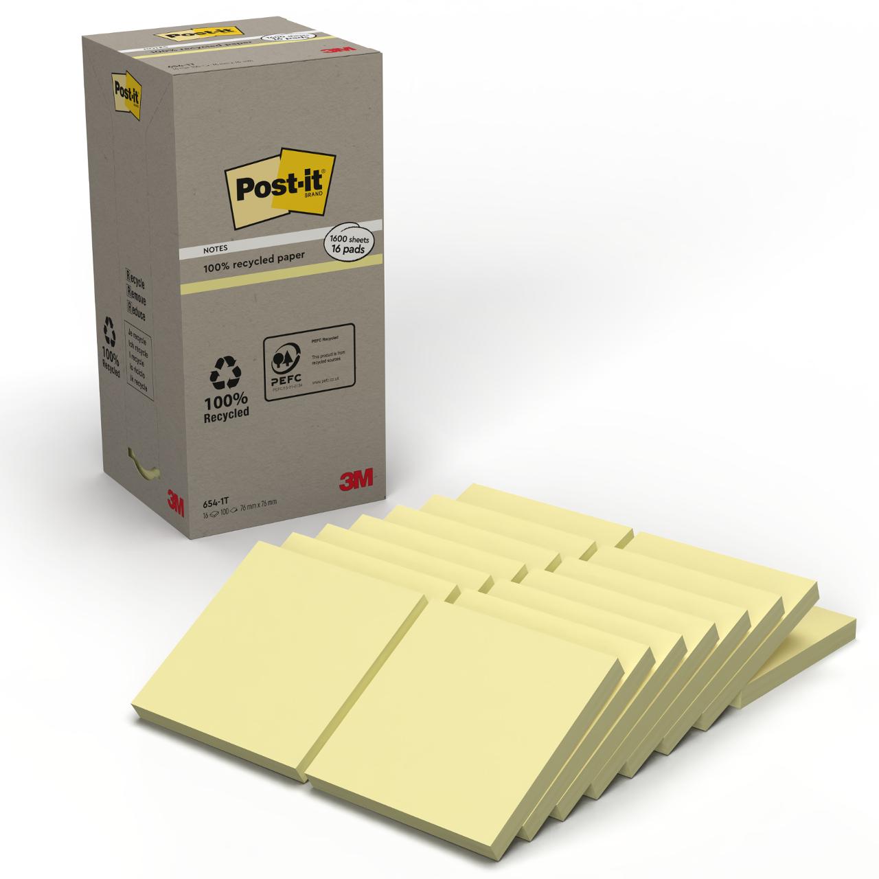 POST-IT Notes 100% recy 76x76 gul 16/fp | Kontorsmaterial - Notes och Post-It - Notes - Gula | Kontorsexperten