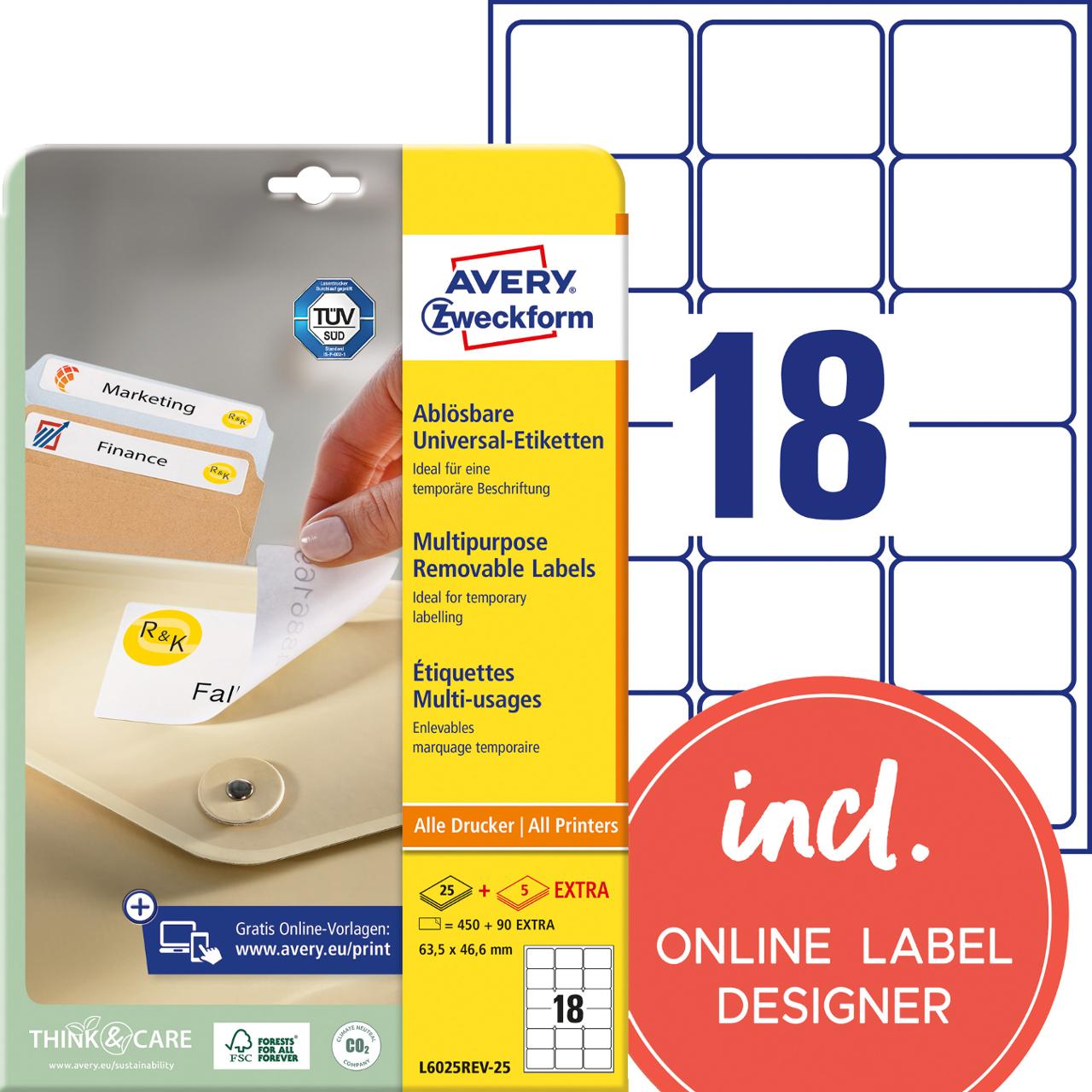 AVERY Etikett avtagbar 63,5x46,6mm 540/fp | Emballage och lagerutrustning - Etiketter och godsmärkning - Avtagbara och vattenfasta etiketter | Kontorsexperten