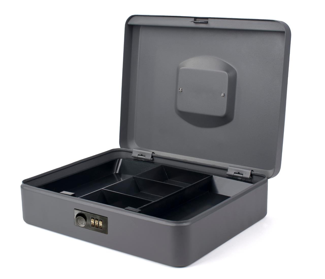 PAVO Kassaskrin med kombinationslås 240x300x90mm mörkgrå | Kontorsmaterial - Arkivering och kontorsförvaring - Kassaskrin och tillbehör | Kontorsexperten