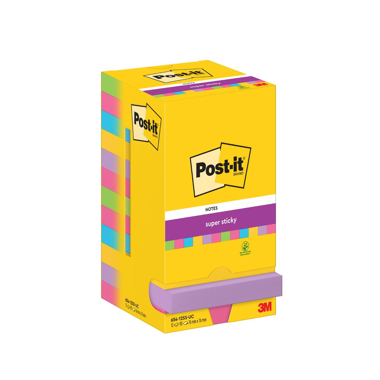 POST-IT Notes SuperSticky 76x76mm Rainbow 12/fp | Kontorsmaterial - Notes och Post-It - Notes - Extra sticky | Kontorsexperten