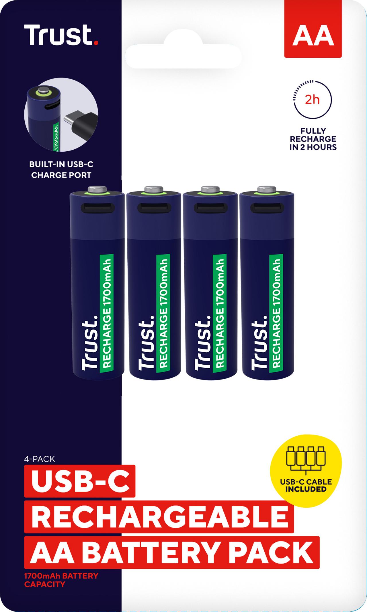 TRUST Batteri Laddbar AA USB-C 4/fp | Kontorsmaskiner - Batterier - Uppladdningsbara | Kontorsexperten