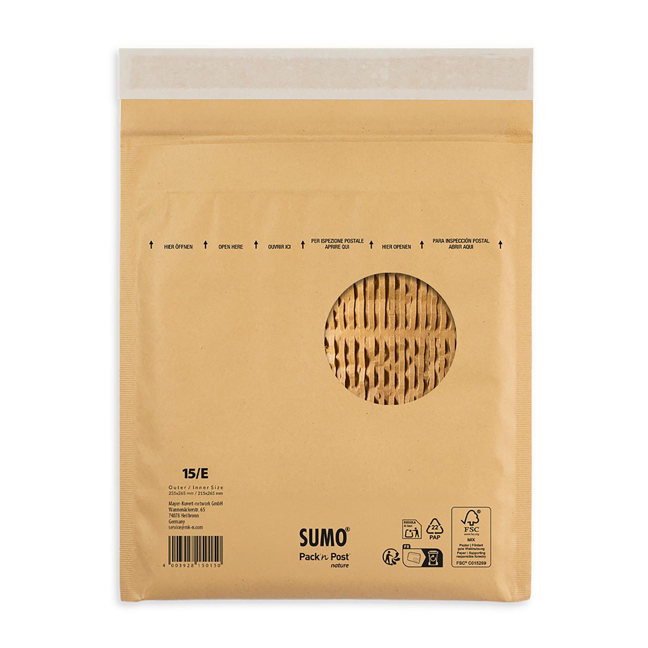 SUMO Påse vadderad 215x265mm brun 100/fp | Emballage och lagerutrustning - Kuvert och postemballage - Bubbelpåsar | Kontorsexperten