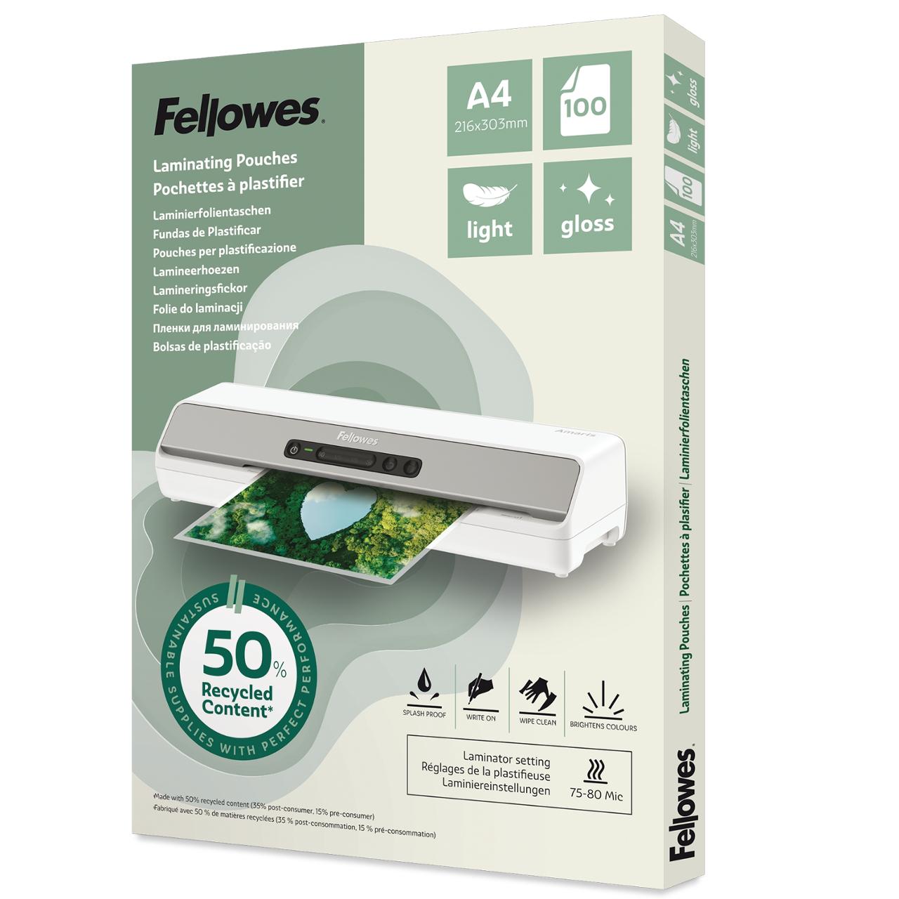 FELLOWES Laminat A4 Light 100/fp | Kontorsmaskiner - Laminering - Laminat - A4 | Kontorsexperten