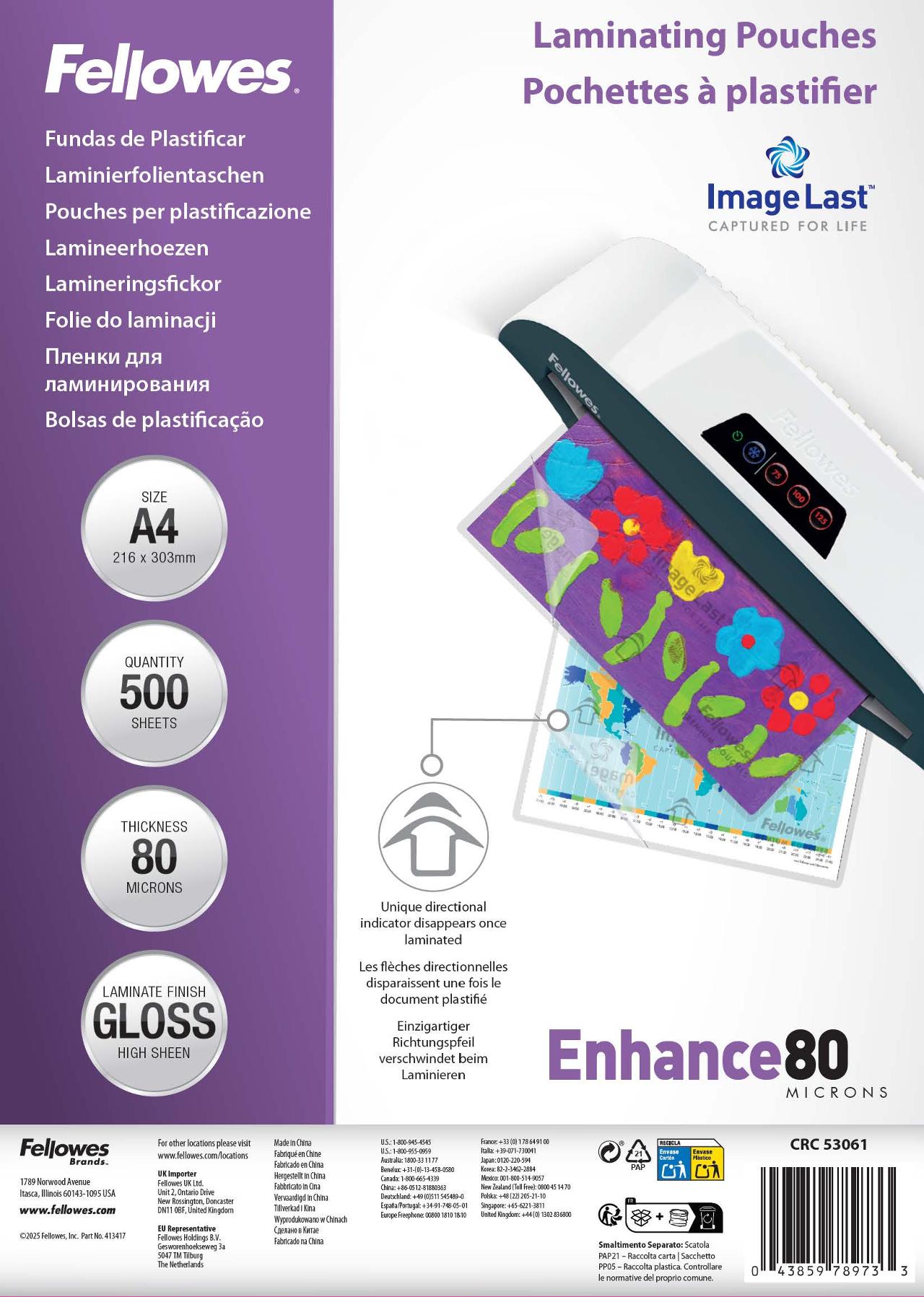 FELLOWES Laminat A4 80mic klar 500/fp | Kontorsmaskiner - Laminering - Laminat - A4 | Kontorsexperten