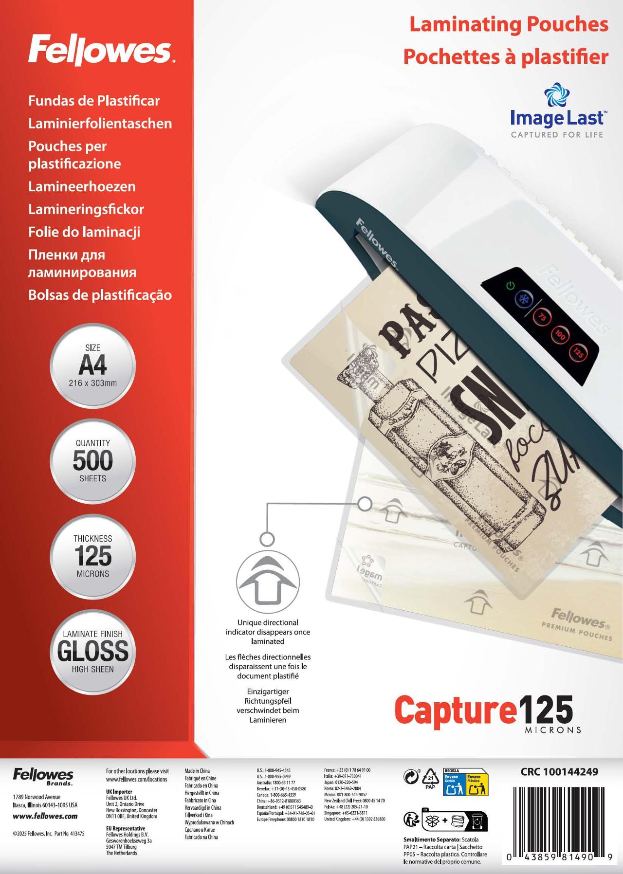 FELLOWES Laminat A4 125mic klar 500/fp | Kontorsmaskiner - Laminering - Laminat - A4 | Kontorsexperten