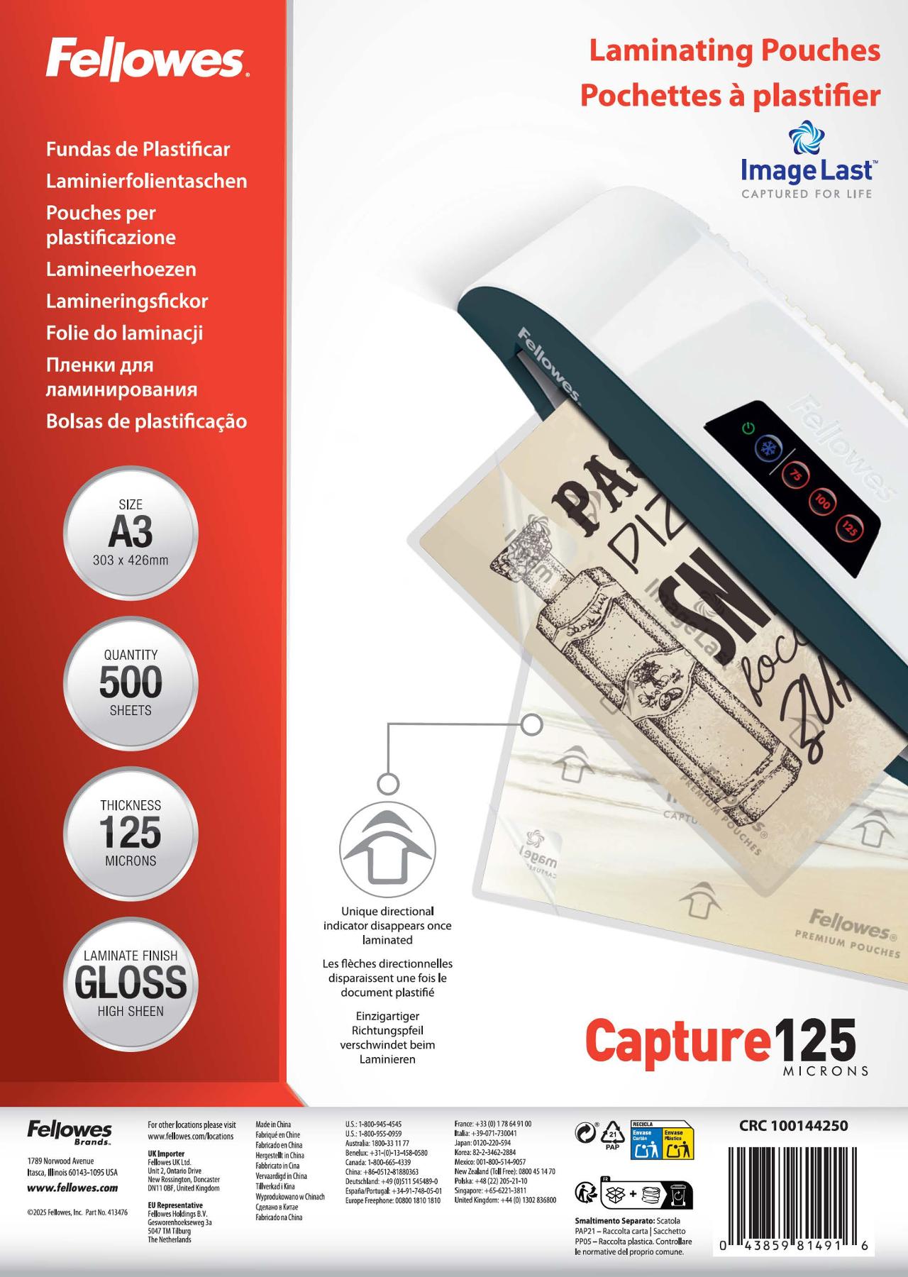FELLOWES Laminat A3 125mic klar 500/fp | Kontorsmaskiner - Laminering - Laminat - A3 | Kontorsexperten