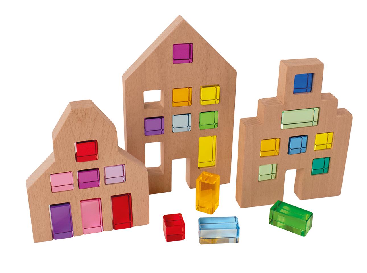 MYPAUZE Hus i trä med sensoriska klossar 3 hus | Skola och förskola - Lekmaterial - Bygglek, konstruktion och mosaik | Kontorsexperten