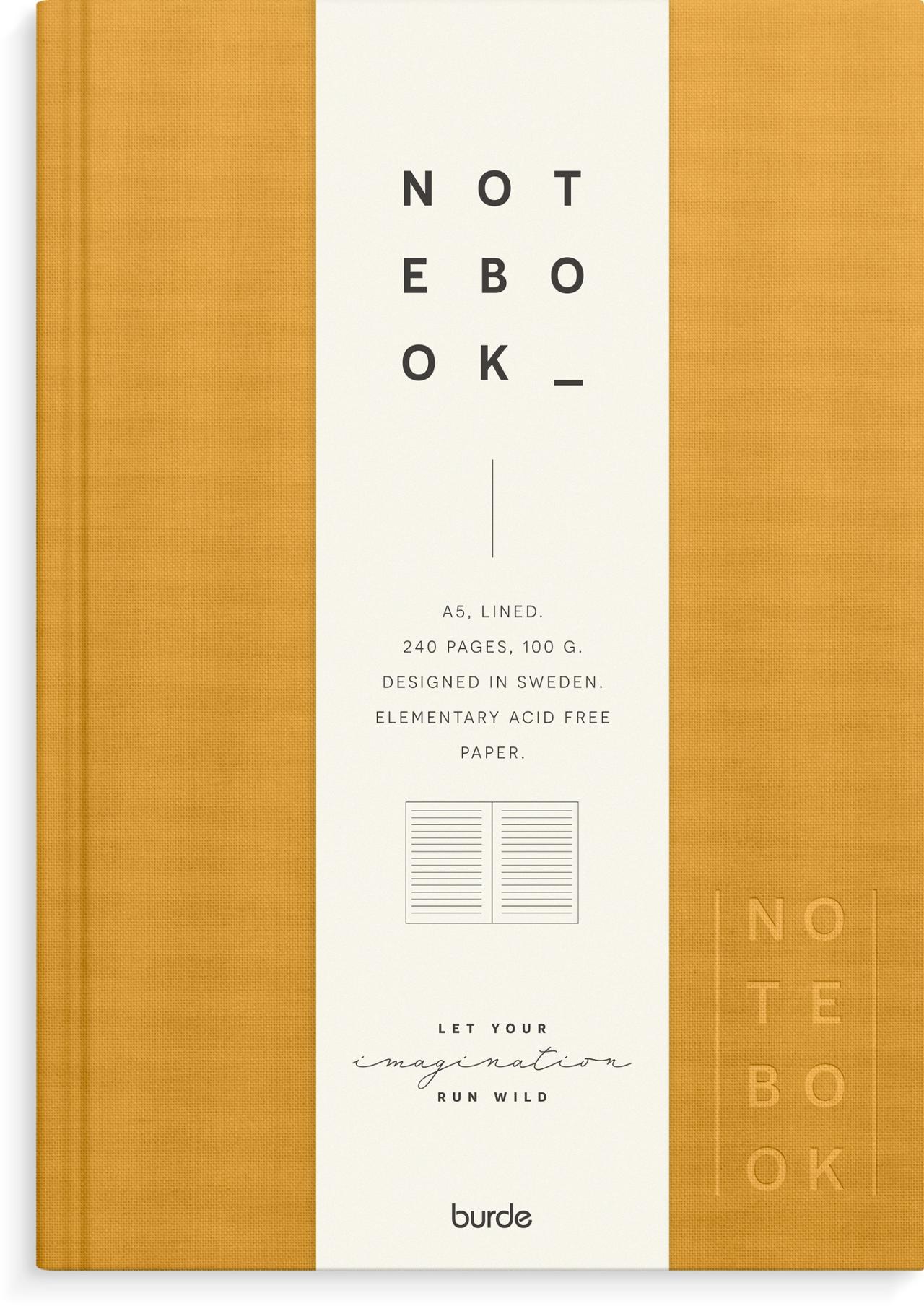 BURDE Anteckningsbok A5 textil linj senapsgul | Kontorsmaterial - Block och anteckningsböcker - Anteckningsböcker | Kontorsexperten