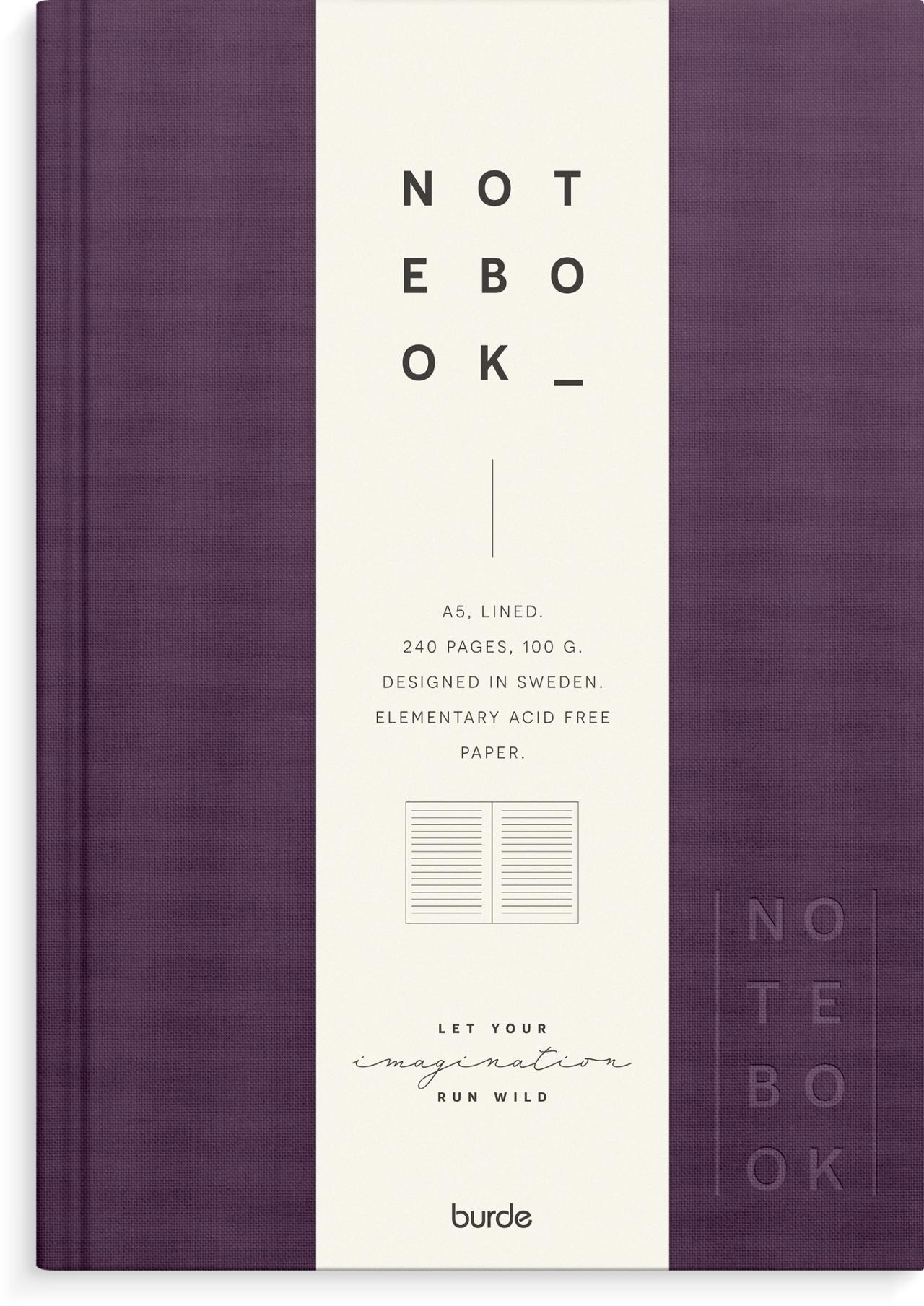 BURDE Anteckningsbok A5 textil linjerad lila | Kontorsmaterial - Block och anteckningsböcker - Anteckningsböcker | Kontorsexperten