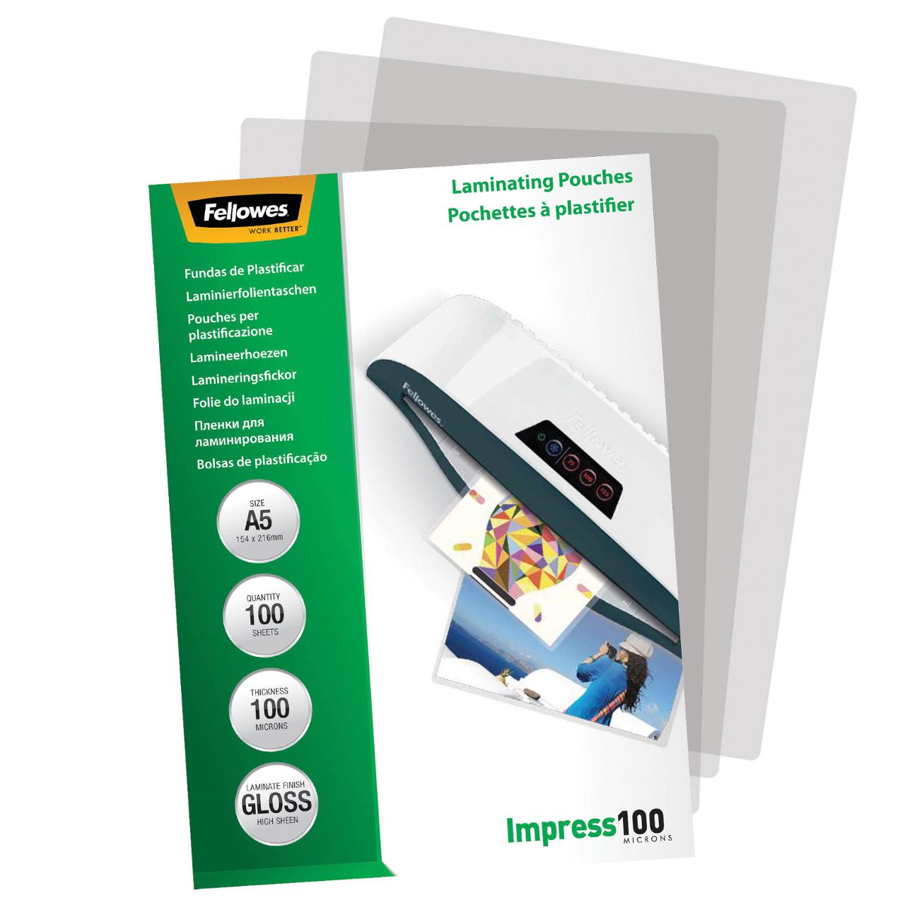 FELLOWES Laminat A5 100mic klar 100/fp | Kontorsmaskiner - Laminering - Laminat - A5 | Kontorsexperten