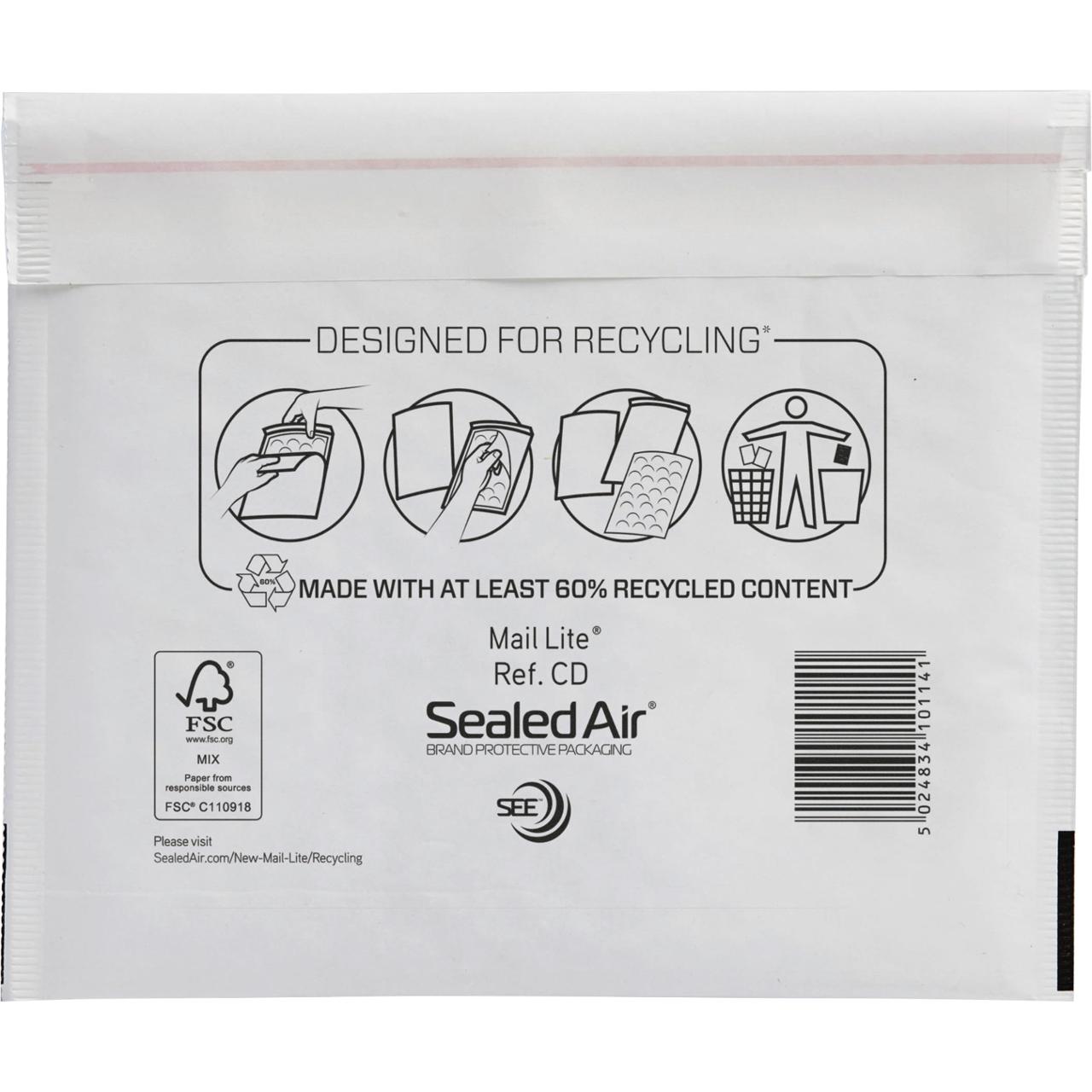 MAIL LITE Bubbelpåse C/D 22 180x160mm remsa 10/fp | Emballage och lagerutrustning - Kuvert och postemballage - Bubbelpåsar | Kontorsexperten