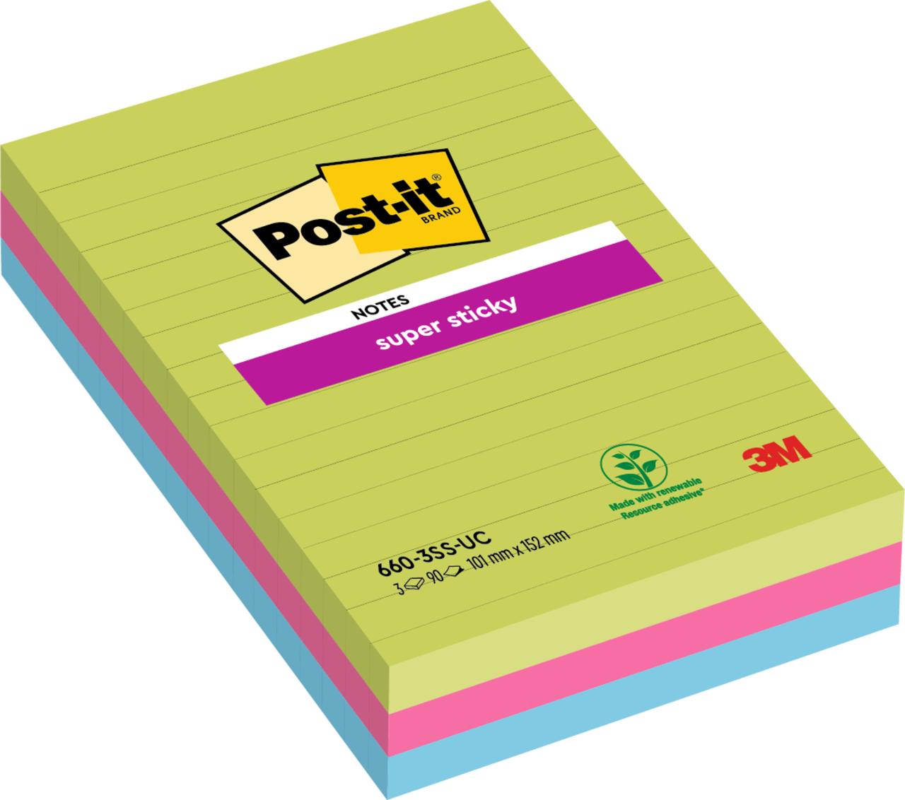 POST-IT Notes SS linjerade 102x152mm Rainbow | Kontorsmaterial - Notes och Post-It - Notes - Extra sticky | Kontorsexperten