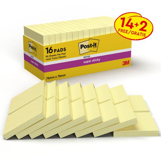 POST-IT Super Sticky 76x76mm gul 16/fp | Kontorsmaterial - Notes och Post-It - Notes - Extra sticky | Kontorsexperten