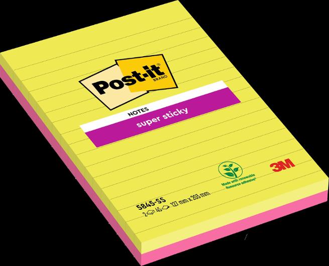 POST-IT Notes SS linjerade 5845-2SSUC 125x200mm 2x45 blad gröna och fuchsia 2/fp | Kontorsmaterial - Notes och Post-It - Notes - Extra sticky | Kontorsexperten