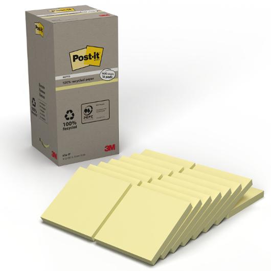 POST-IT Notes 100% recy 76x76 gul 16/fp | Kontorsmaterial - Notes och Post-It - Notes - Gula | Kontorsexperten