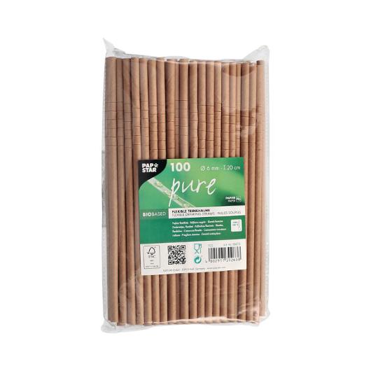 PAPSTAR Sugrör papper böjbar 6mmx20cm brun 100/fp | Kök och servering - Engångsartiklar - Sugrör och Tandpetare | Kontorsexperten
