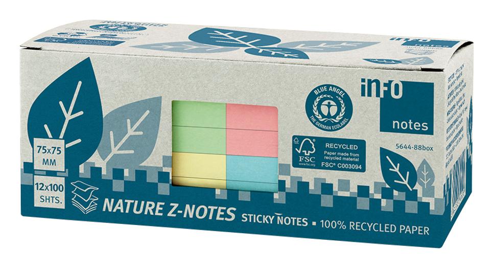 INFO Notes Nature Z-note 75X75mm gul 12/fp | Kontorsmaterial - Notes och Post-It - Notes - Färgade | Kontorsexperten