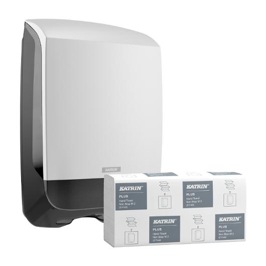 KATRIN Köp handdukar Plus NonStop M2 Z - få dispenser vit på köpet! | Städ och hygien - Toalettpapper och torkpapper - Pappershanddukar | Kontorsexperten