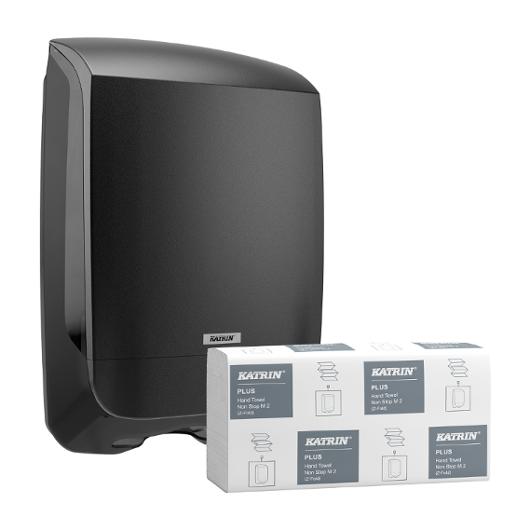 KATRIN Köp handdukar Plus NonStop M2 Z - få dispenser svart på köpet! | Städ och hygien - Toalettpapper och torkpapper - Pappershanddukar | Kontorsexperten
