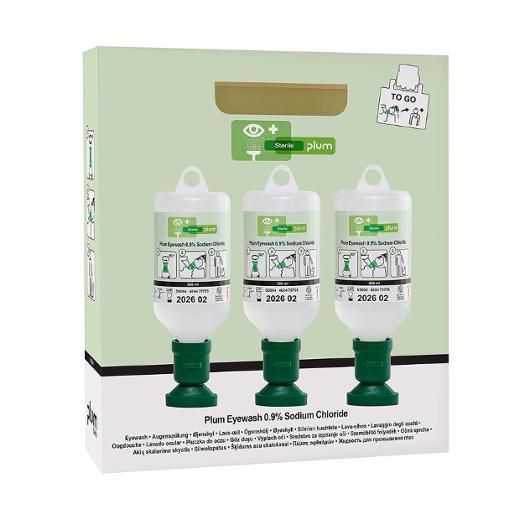 PLUM Ögondusch To-Go 0,9% 500ml 3/fp | Skyddsutrustning - Första Hjälpen - Ögondusch | Kontorsexperten