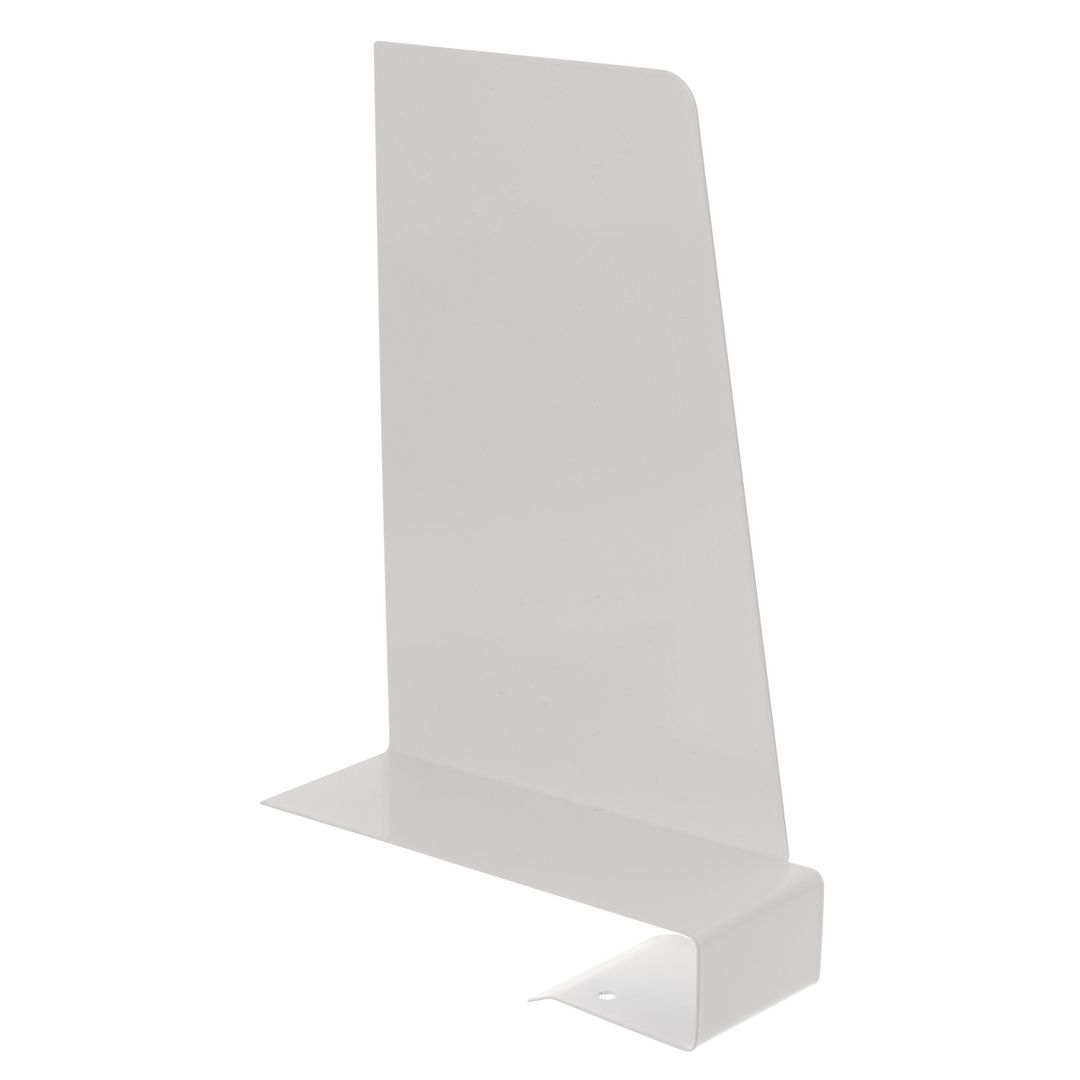 Bokstöd, vertikal, lackerad metall, klämma på vänster sida, 27 mm, 200 x 45 x 125 mm, vit | Kontorsmaterial - Till skrivbordet - Bokstöd | Kontorsexperten