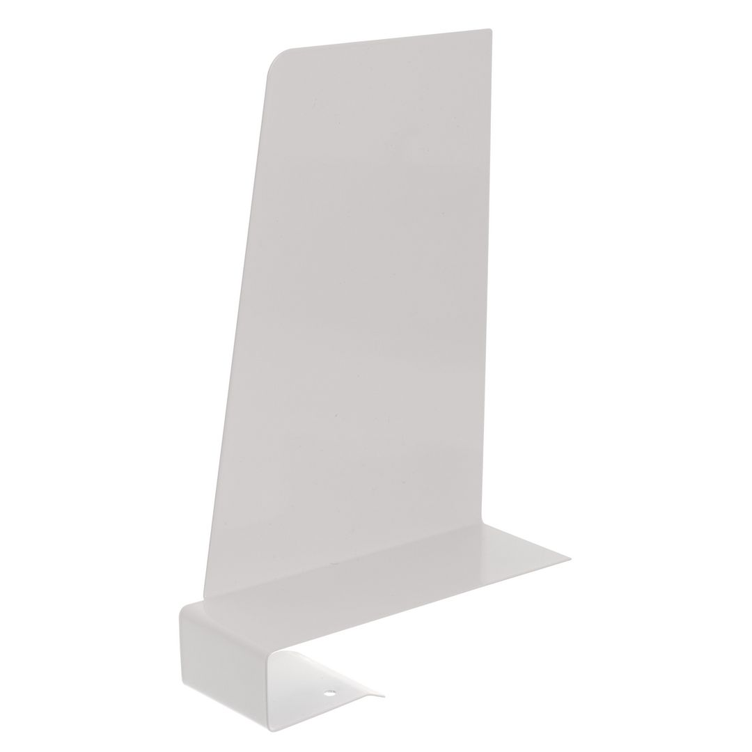 Bokstöd, vertikal, lackerad metall, klämma på höger sida, 27 mm, 200 x 45 x 125 mm, vit | Kontorsmaterial - Till skrivbordet - Bokstöd | Kontorsexperten