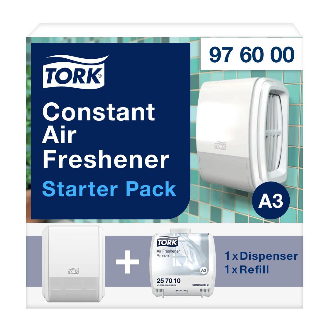 TORK Dispenser A3 luktförbättrare och refill starter pack vit | Städ och hygien - Luktförbättrare - Doftdispenser och refill | Kontorsexperten