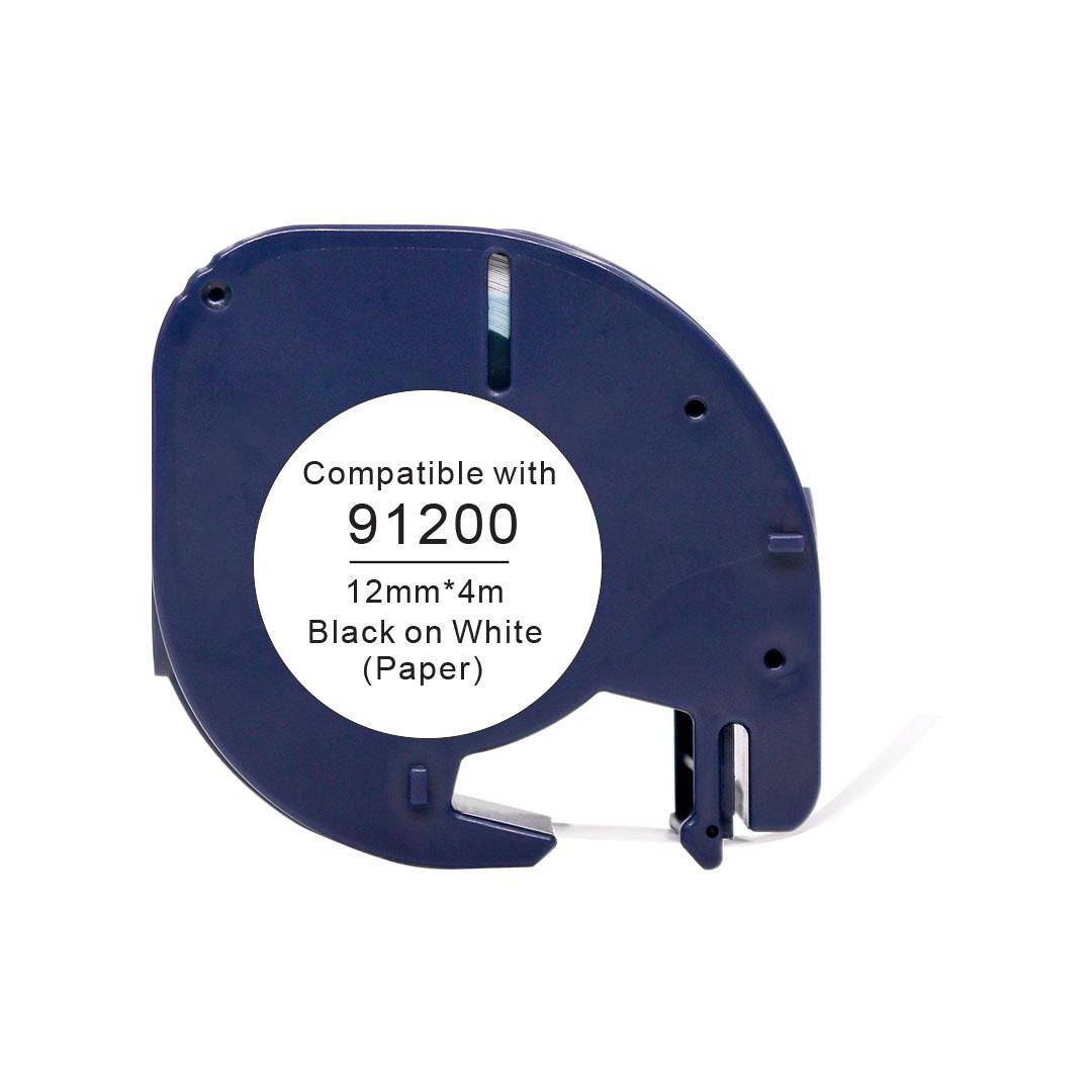 Tape Papper 12mmx4m svart på vit | Kontorsmaskiner - Märkmaskiner och tape - Tape - Dymo LetraTag | Kontorsexperten