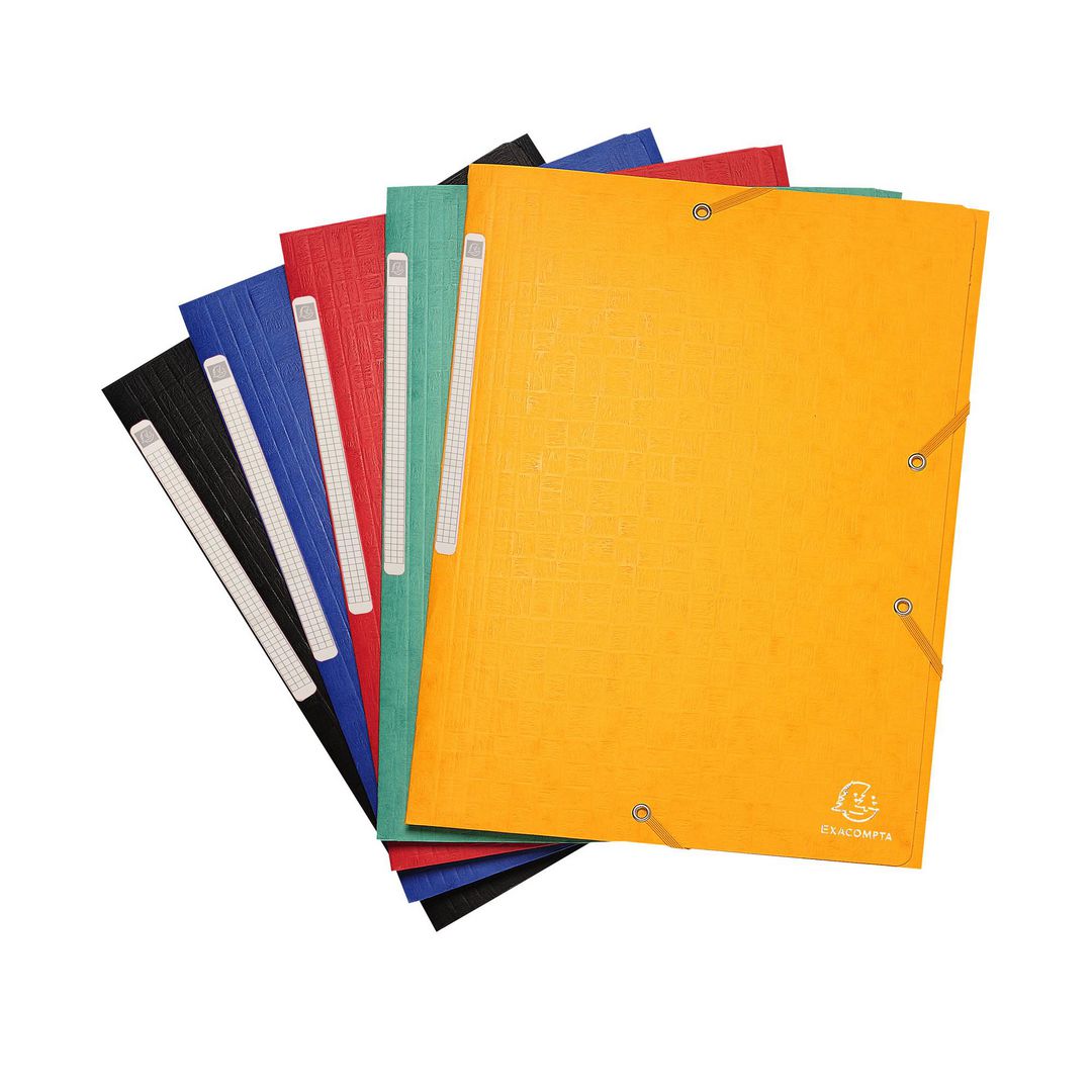 EXACOMPTA Gummibandsmapp 3-klaff 425g sorterade färger | Kontorsmaterial - Mappar och plastfickor - Gummibandsmappar 3-klaff - Kartong | Kontorsexperten