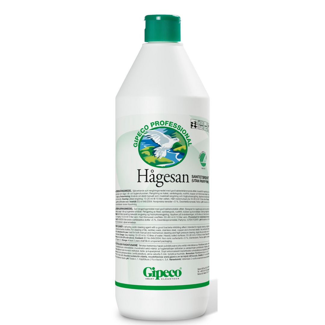 GIPECO Sanitetsrent Hågesan oparfymerad 1L | Städ och hygien - Rengöringsmedel - Sanitetsrent | Kontorsexperten