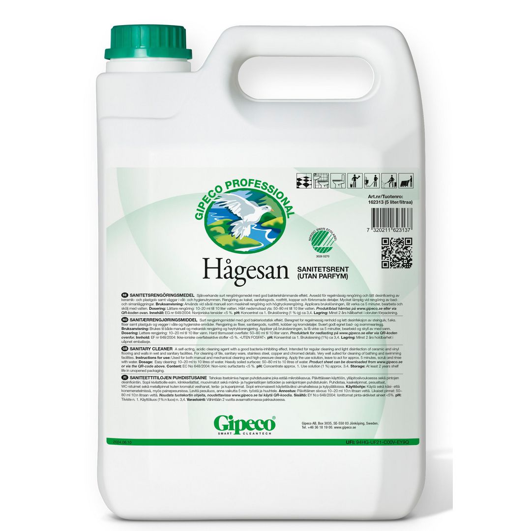 GIPECO Sanitetsrent Hågesan oparfymerad 5L | Städ och hygien - Rengöringsmedel - Sanitetsrent | Kontorsexperten