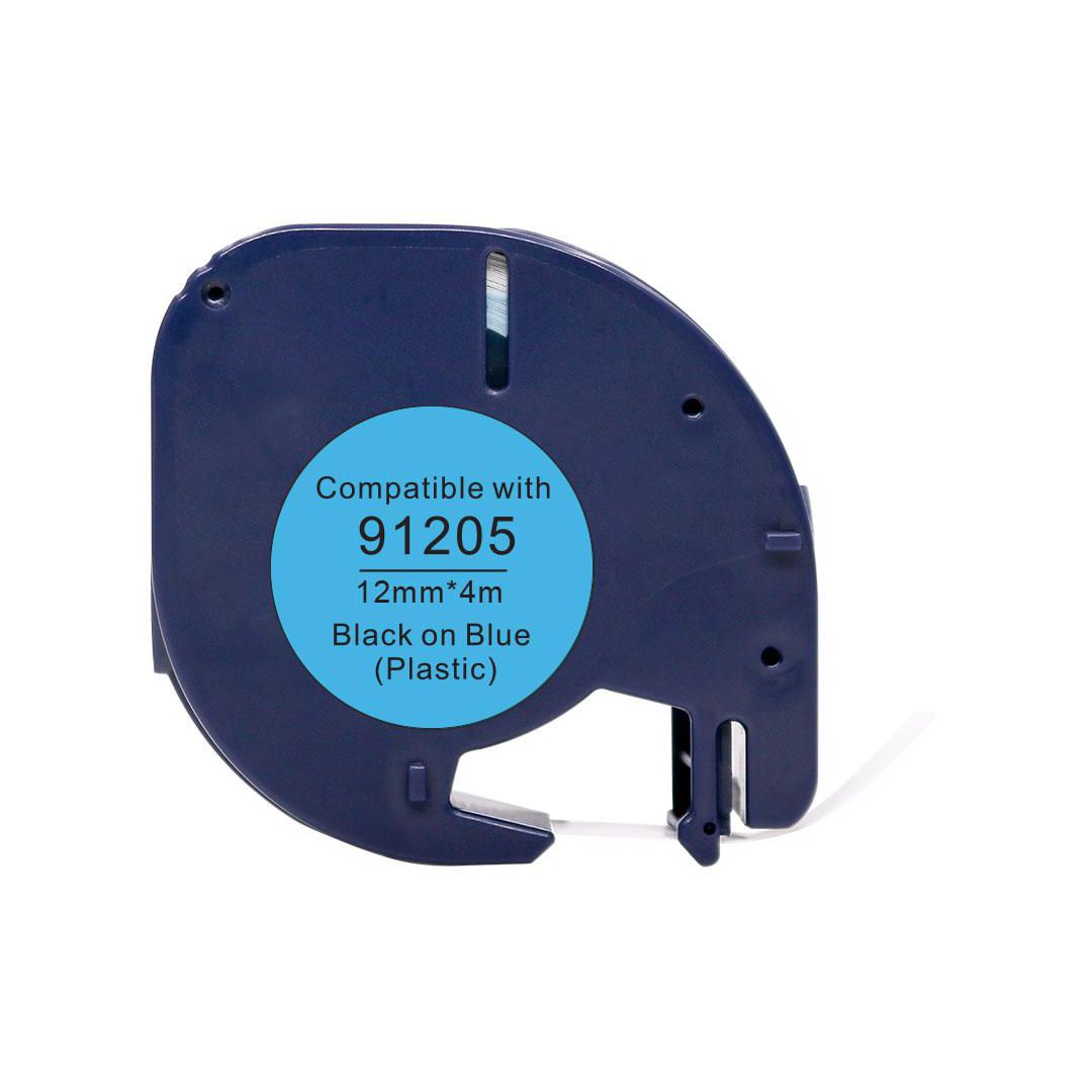 Tape Plast 12mmx4m svart på blå | Kontorsmaskiner - Märkmaskiner och tape - Tape - Dymo LetraTag | Kontorsexperten