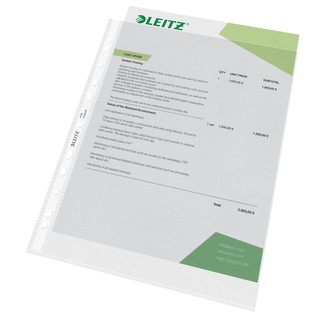 LEITZ Plastficka PP 0,07 A4 | Kontorsmaterial - Mappar och plastfickor - Plastfickor - Öppen överkant | Kontorsexperten