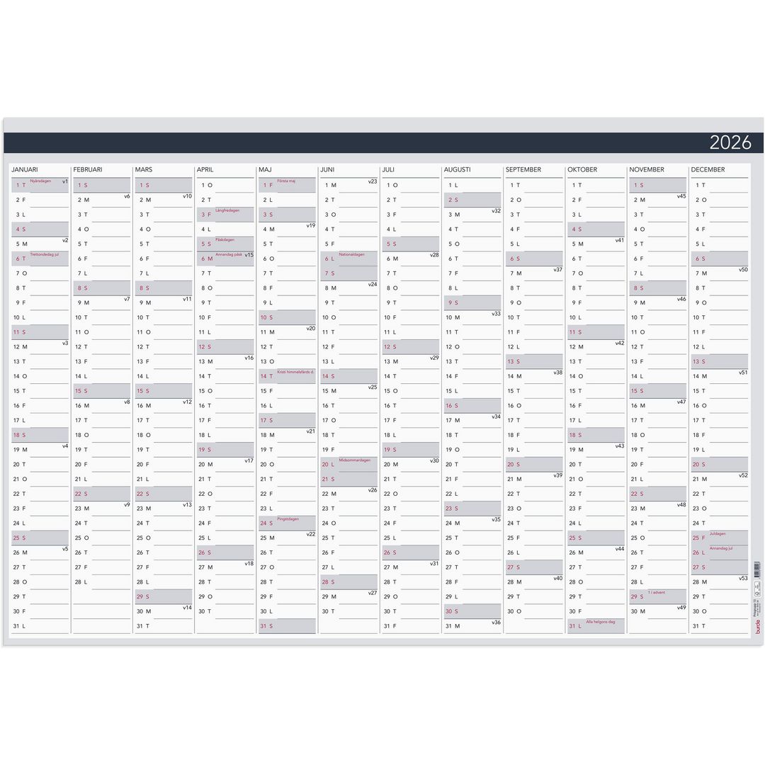 BURDE Väggkalender 2026 Väggblad Elegant 980x680mm | Almanackor och kalendrar - Väggkalendrar - Väggblad | Kontorsexperten