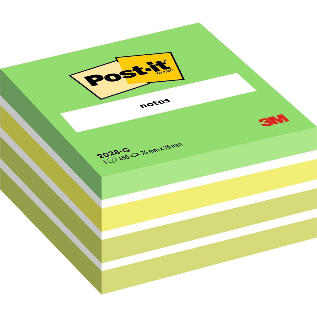 POST-IT Sticky-notislappar, kub, 76 x 76 mm, gröna, 450 blad, 2028-G | Kontorsmaterial - Notes och Post-It - Notes - Kuber | Kontorsexperten