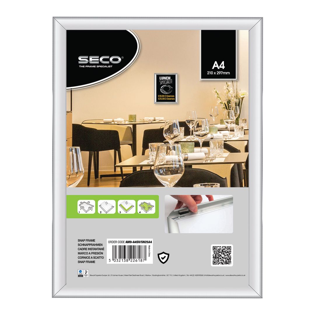 STEWART SUPERIOR Väggram aluminum A4 | Kontorsmöbler och inredning - Tavlor ställ och ramar - Väggramar | Kontorsexperten