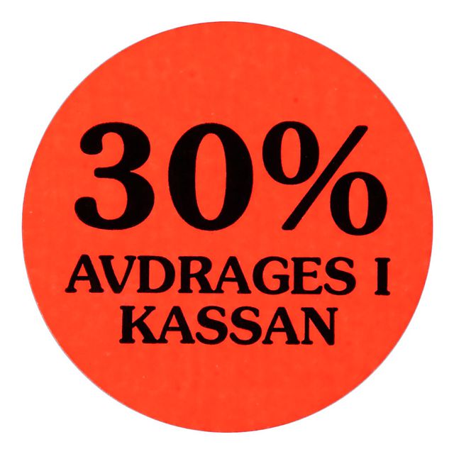 Etikett 30% avdrages i kassan | Kontorsmaterial - Butiksmaterial - Prisetiketter och prismärkare | Kontorsexperten