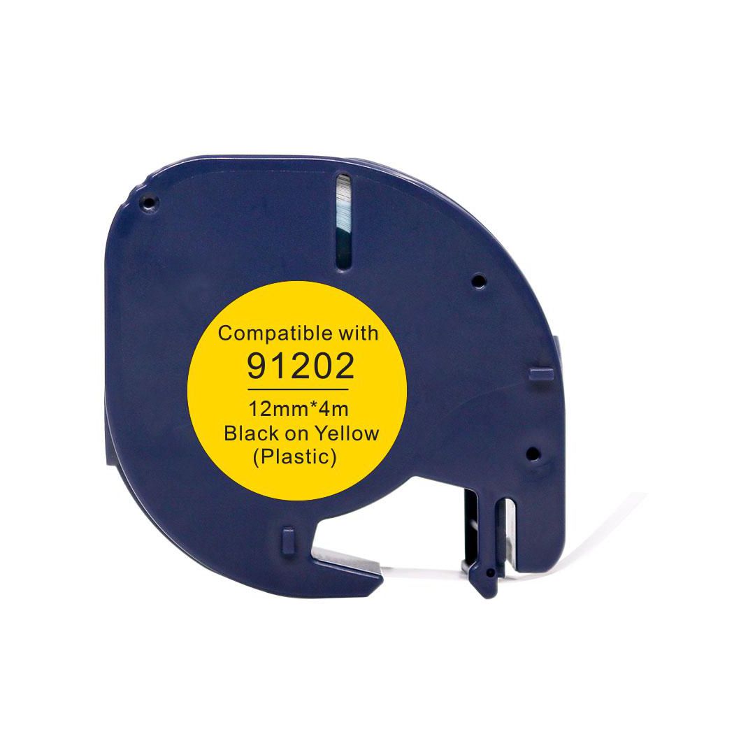 Tape Plast 12mmx4m svart på gul | Kontorsmaskiner - Märkmaskiner och tape - Tape - Dymo LetraTag | Kontorsexperten