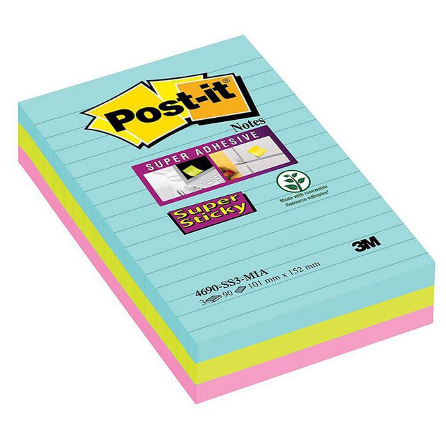 POST-IT Notes SS linjerade 101x152mm 90 blad Cosmic 3/fp | Kontorsmaterial - Notes och Post-It - Notes - Extra sticky | Kontorsexperten
