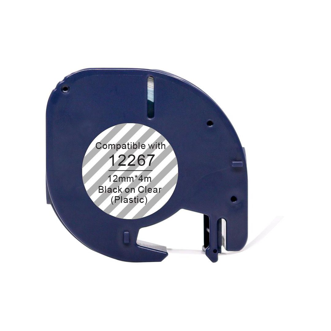 Tape Plast 12mmx4m svart på klar | Kontorsmaskiner - Märkmaskiner och tape - Tape - Dymo LetraTag | Kontorsexperten