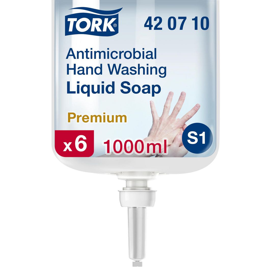 TORK Handtvål S1 Antimikrobiell Flytande 1l | Städ och hygien - Tvål och hygien - Hygiensystem - Tork | Kontorsexperten