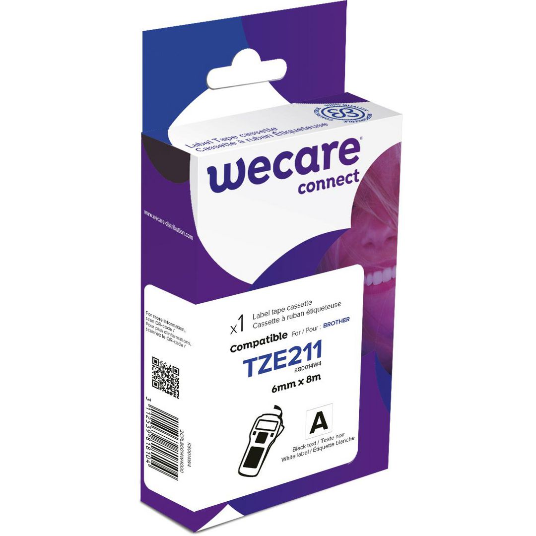 WECARE Tape 6mm TZe-211 Svart på Vit | Kontorsmaskiner - Märkmaskiner och tape - Tape - Brother TZ | Kontorsexperten