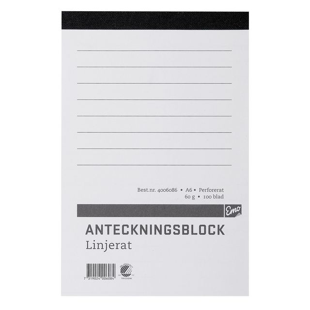 Anteckningsblock A6 100 blad linjerat ohålat perforerat Träfritt | Kontorsmaterial - Block och anteckningsböcker - Anteckningsblock | Kontorsexperten