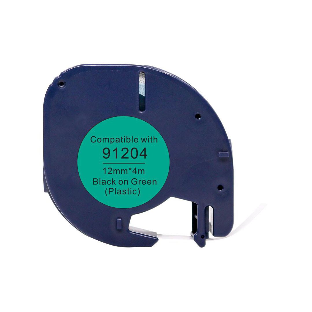 Tape Plast 12mmx4m svart på grön | Kontorsmaskiner - Märkmaskiner och tape - Tape - Dymo LetraTag | Kontorsexperten