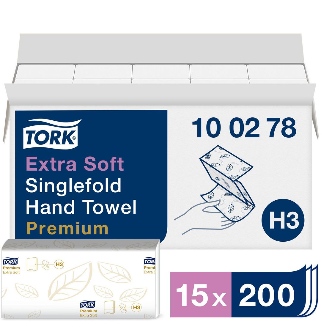 TORK Pappershandduk Premium Extra Mjuk Singlefold H3 2-lagers vit 3000/fp | Städ och hygien - Toalettpapper och torkpapper - Pappershanddukar | Kontorsexperten