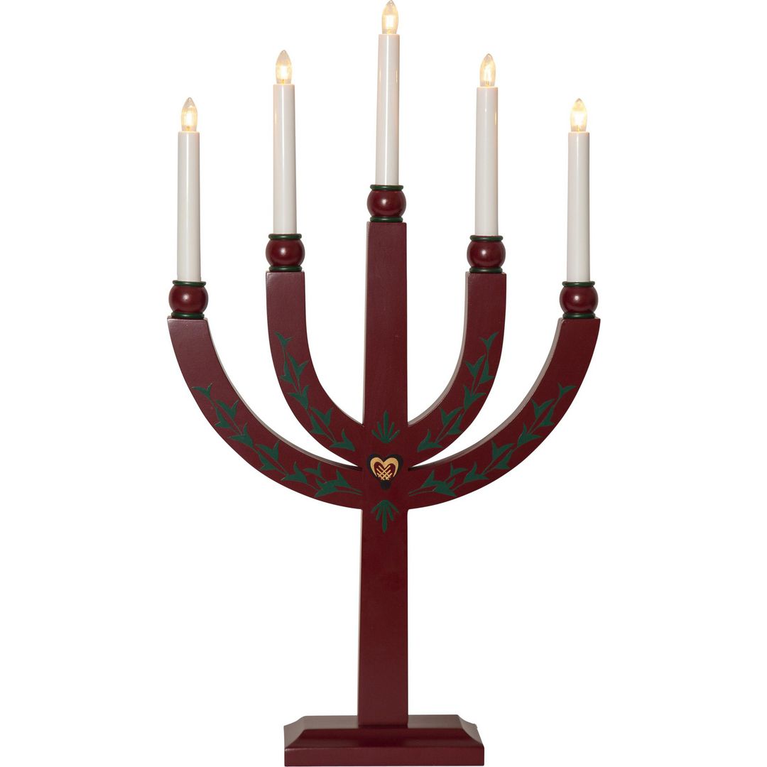 STAR TRADING Elljusstake 5 ljus 35x61cm trä röd | Kontorsmöbler och inredning - Lampor och belysning - Ljusstakar | Kontorsexperten