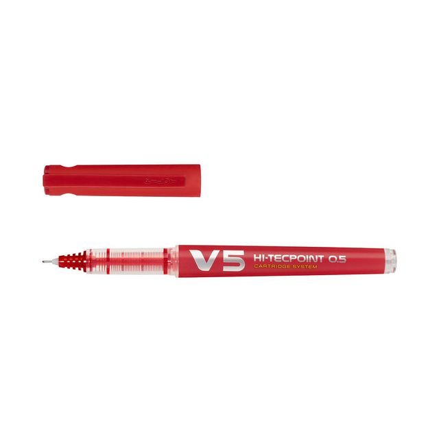 PILOT BEGREEN Bläckkulpenna, Begreen Hi-Tecpoint V5 rollerballpenna med stift, extra tunn spets på 0,5 mm, röd | Kontorsmaterial - Pennor - Bläckkulpennor | Kontorsexperten