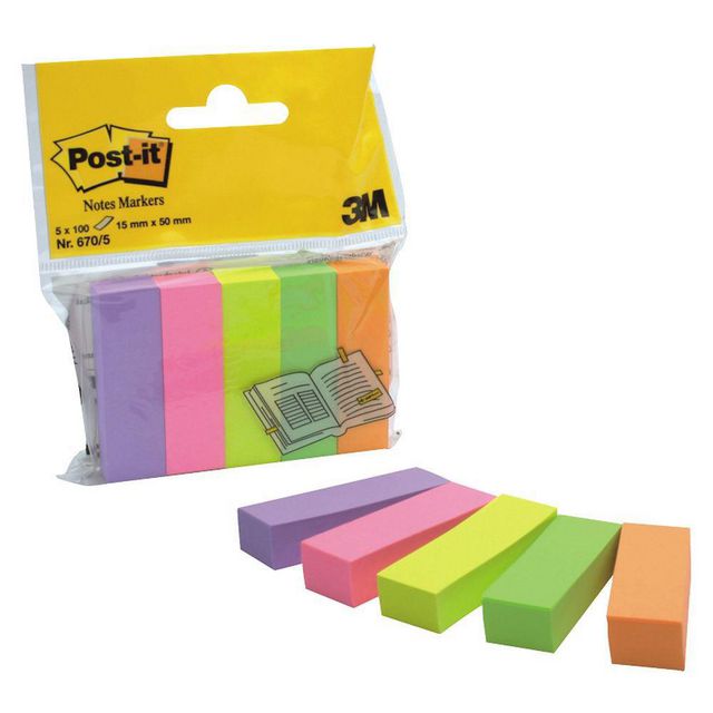 POST-IT Indexflikar 670-5 5 färger 15 x 50mm | Kontorsmaterial - Indexflikar och märkflikar - Indexflikar i papper | Kontorsexperten